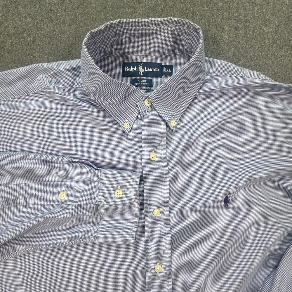 Ralph Lauren Blake 100% Cotton Blue Pony Check Button Down Dress Shirt Sz XL